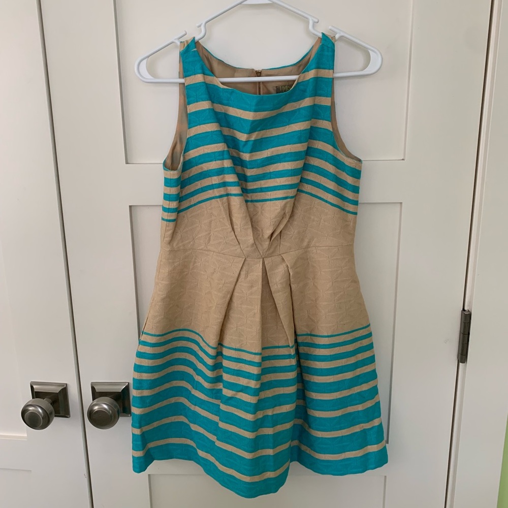 Blue and cream striped dress